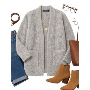 I.B. Diffusion Gray Mohair Blend Open Front Cardigan Vintage Women's Large Soft